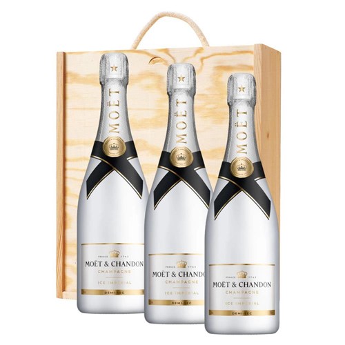 Moet and Chandon Ice White Imperial 75cl Treble Pine Wooden Gift Boxed (3 x 75cl)